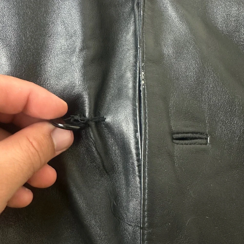 Jones New York Jacket Mens 40R Black Leather Blazer Sport Coat Button Outdoor